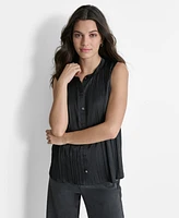 Dkny Women's Sleeveless Button-Front Pleated Top