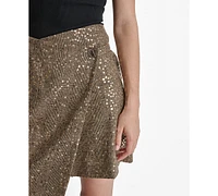 Dkny Women's Sequin Plaid Wrap Mini Skirt