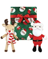 Hudson Baby Unisex Baby Plush Blanket with Toy, Rudolph And Santa, One Size