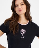 Rebellious One Juniors' Lace-Trim Graphic Tee