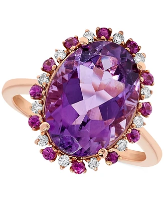 Amethyst (5-3/4 ct. t.w.) & Diamond (1/8 ct. t.w.) Oval Halo Ring in 14k Rose Gold