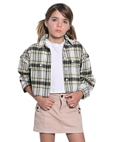 With Jules Big Girls Cropped Plaid Flannel Shacket