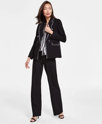 Anne Klein Printed Trim Blazer Metallic Top Pants