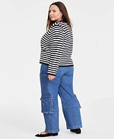 On 34th Trendy Plus Size Cotton Button Front Cardigan Amour Graphic Crewneck T Shirt Wide Leg Cargo Jeans Created For Macys