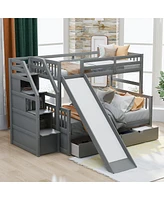 Simplie Fun Twin Over Full Bunk Bed With Drawers, Storage And Slide, Multifunction