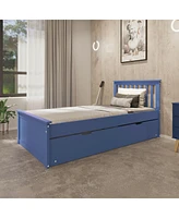 Streamdale Furniture Solid Wood Blue Twin Bed with Pull-Out Trundle