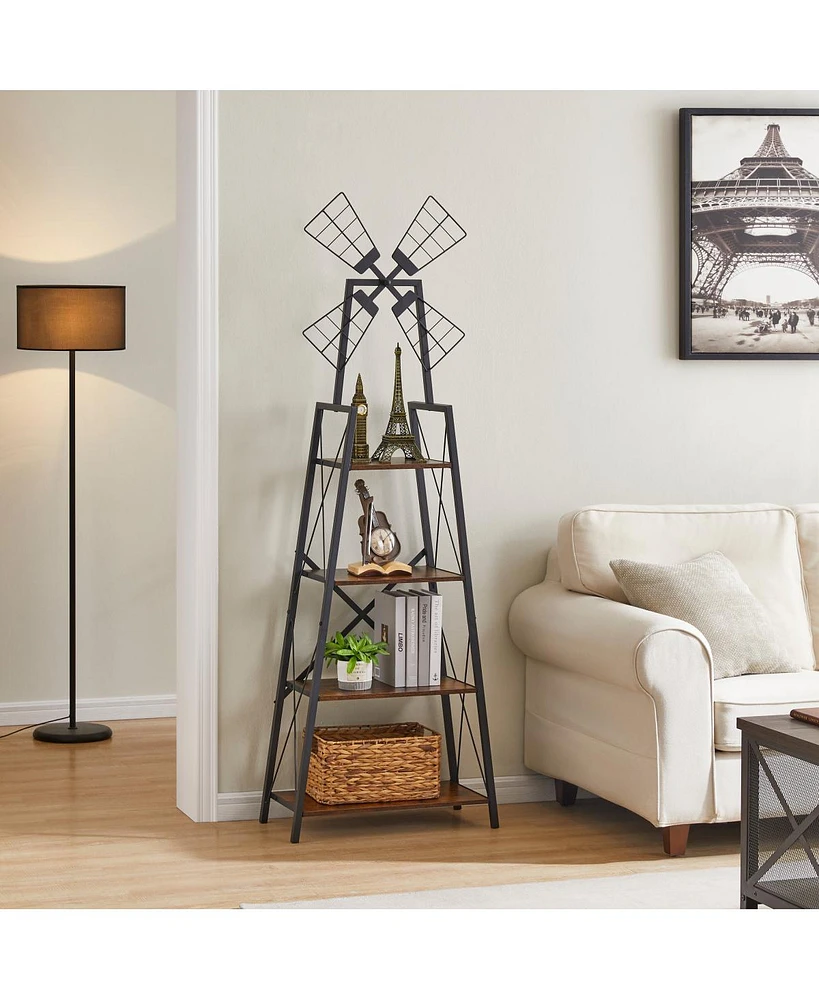 Streamdale Furniture Rustic Brown and Black 4-Tier Narrow Book Shelf