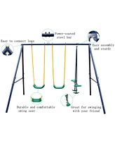 Streamdale Furniture Metal Swing Set Outdoor With Glider For Kids, Toddlers, Children