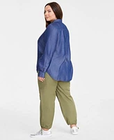 On 34th Trendy Plus Size Button Front Shirt Utility Pants Created For Macys