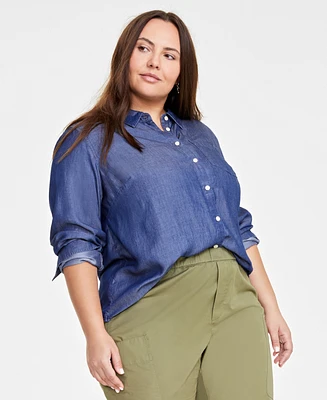 On 34th Trendy Plus Collared Button-Front Casual Shirt, Created for Macy's