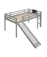 Streamdale Furniture Twin Size Loft Bed Wood Bed With Slide, Stair And Chalkboard