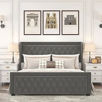 Streamdale Furniture Grey Velvet Platform Bed with Led Headboard