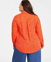 On 34th Trendy Plus Size Button-Front Crepe Shirt, Created for Macy's