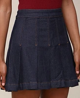 Avec Les Filles Women's Side-Zip Pleated Denim Skirt