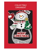 Ganz Sentiment Ornament Snowman with Cardinal and Tree 'Merry Christmas' with Dated 2024 Charm, 3.54"H