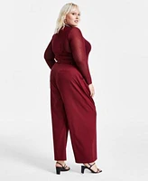 Bar Iii Trendy Plus Size Embellished Mesh Top Wide Leg Pants Created For Macys