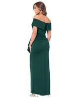 Xscape Women's Off-The-Shoulder Ruched Side-Slit Gown