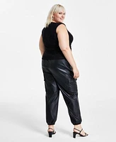 Bar Iii Trendy Plus Size Cowlneck Top Faux Leather Jogger Pants Created For Macys