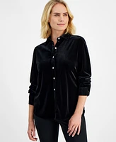 Ak Anne Klein Petite Stretch Velour Utility Shirt