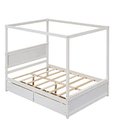 Streamdale Furniture Full-size wood canopy bed with drawers, no box spring needed