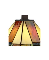 Robert Louis Tiffany Morris Mission Antique Tiffany Style Mini Accent Table Lamp Led 14 1/4" High Warm Brown Art Deco Stained Glass Shade Decor for Be