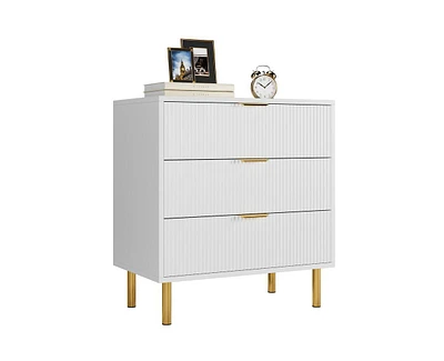 gaomon Idealhouse Wood color 3 Drawer Dresser for Bedroom, Wood Dresser with Metal Legs, 30” Tall Dresser Organizer, Modern Chest of Drawers, L