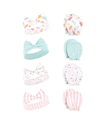 Hudson Baby Baby Girls Hudson Cotton Headband and Scratch Mitten Set, Ice Cream, 0-6 Months