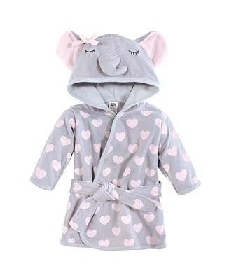 Hudson Baby Baby Girls Cotton Rich Bathrobe, Gray Pink Elephant, 0-9 Months