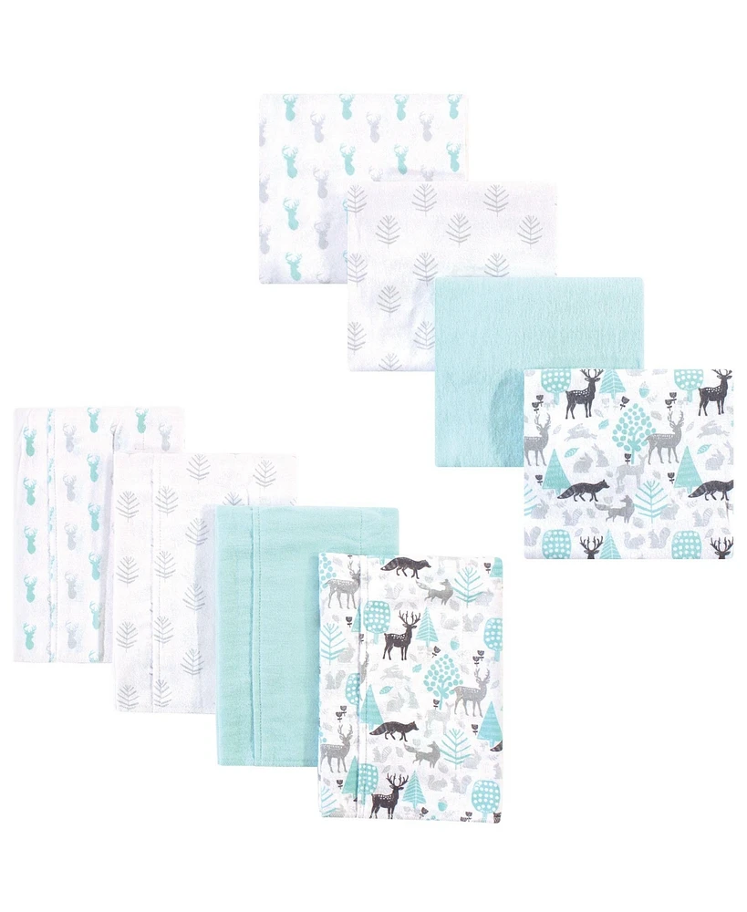 Hudson Baby Infant Boy Cotton Flannel Burp Cloths and Receiving Blankets, 8-Piece, Linocut Woodland Neutral, One Size