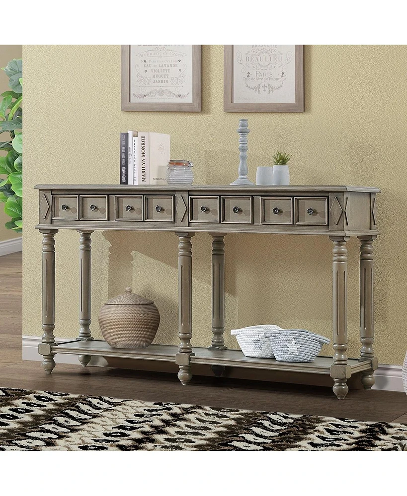 Simplie Fun Rustic Console Table with Drawers and Shelf