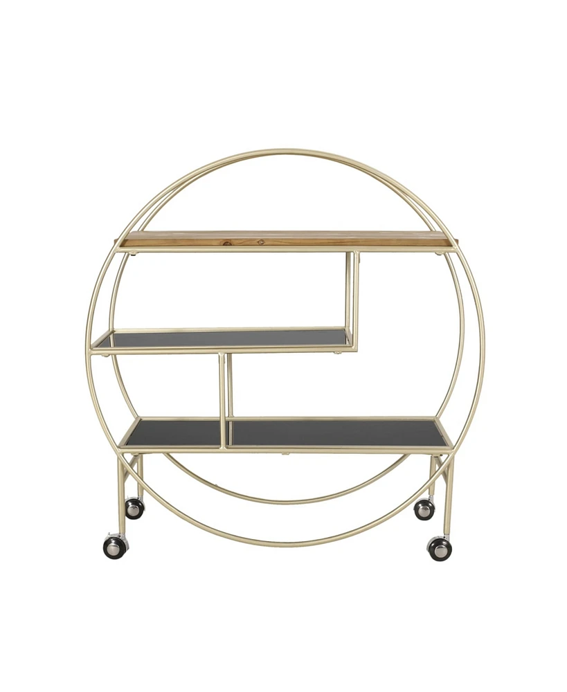 Streamdale Furniture Contemporary 3-Shelf Bookcase with Gold Iron Frame and Tempered Glass Shelves