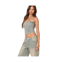 Edikted Women's Shira washed denim tube top