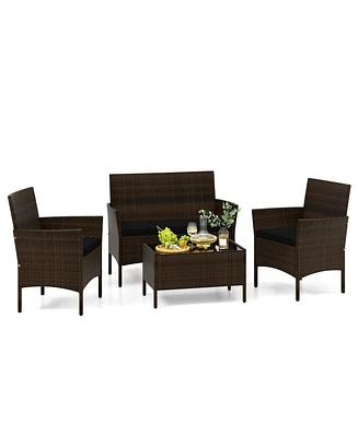 Gymax Piece Patio Rattan Conversation Set Outdoor Wicker Furniture Set w/ Chair