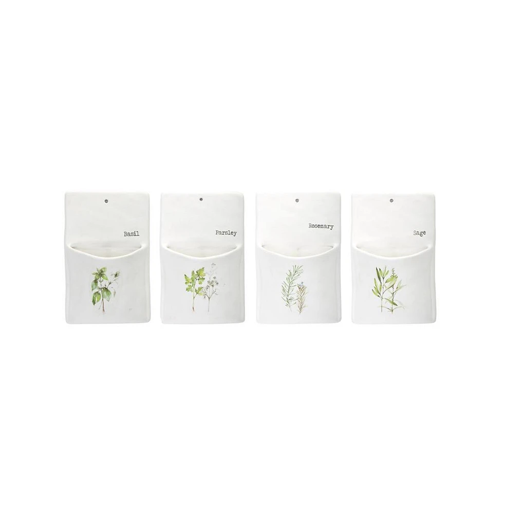 Slickblue White Ceramic Herb Wall Pocket (Set of 4)