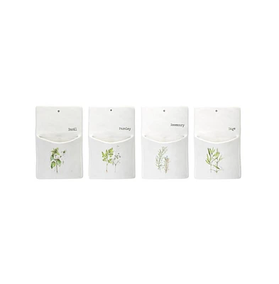 Slickblue White Ceramic Herb Wall Pocket (Set of 4)