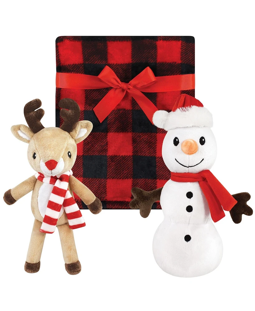 Hudson Baby Unisex Baby Plush Blanket with Toy, Rudolph And Snowman, One Size