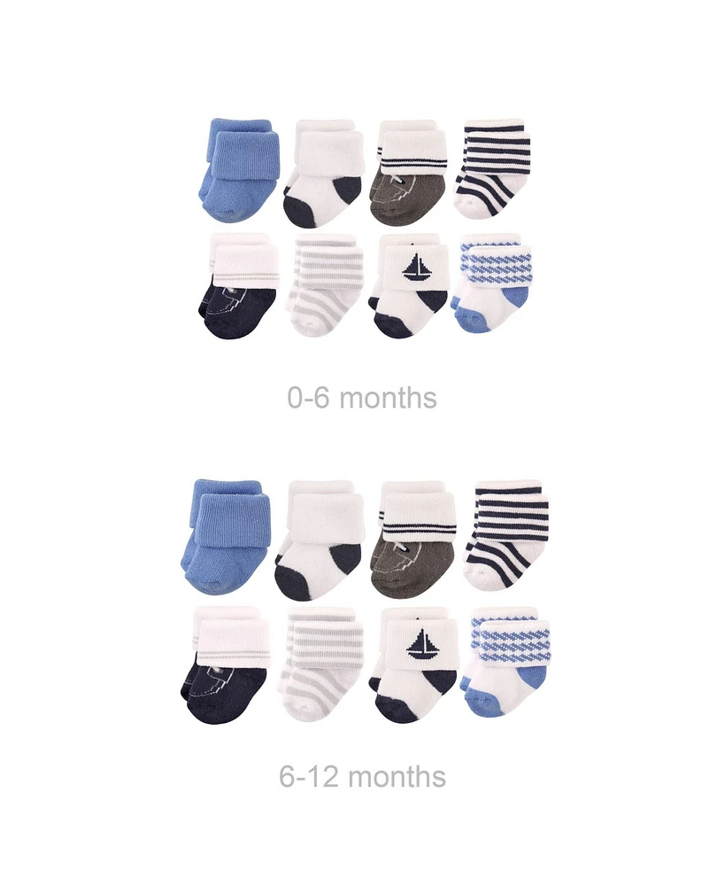 Hudson Baby Baby Boys Grow with Me Cotton Terry Socks, Nautical, 0-6 and 6-12 Months