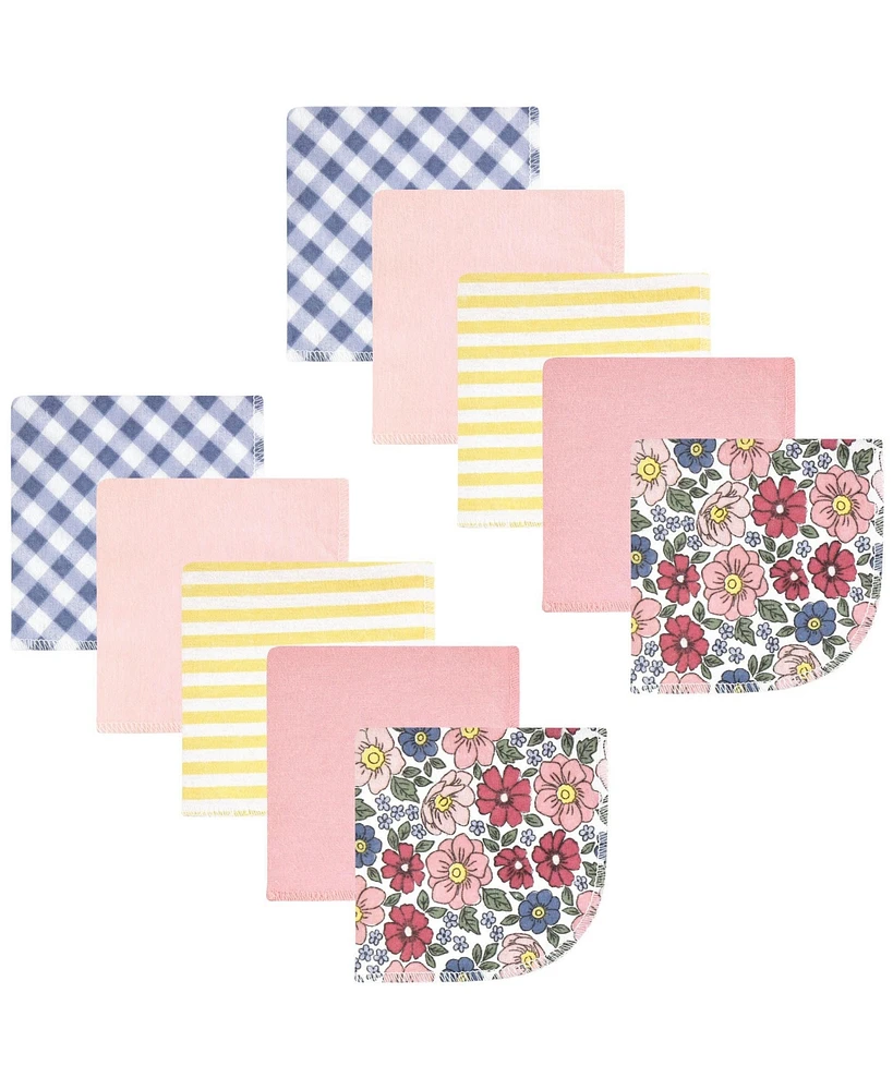 Hudson Baby Infant Girl Flannel Cotton Washcloths, Pink Blue Pretty Floral Pack