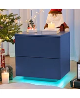 Simplie Fun Nightstands Led Side Tables Bedroom Modern End Tables With 2 Drawers For Living Room Bedroom Blue