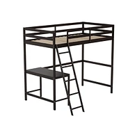 Emma+Oliver Ridley Twin Wood Loft Bed Frame With Protective Guardrails And Integrated Desk Ladder For Use Any 6-8" Thick Mattress