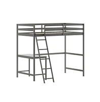 Emma+Oliver Ridley Twin Wood Loft Bed Frame With Protective Guardrails And Integrated Desk Ladder For Use Any 6-8" Thick Mattress