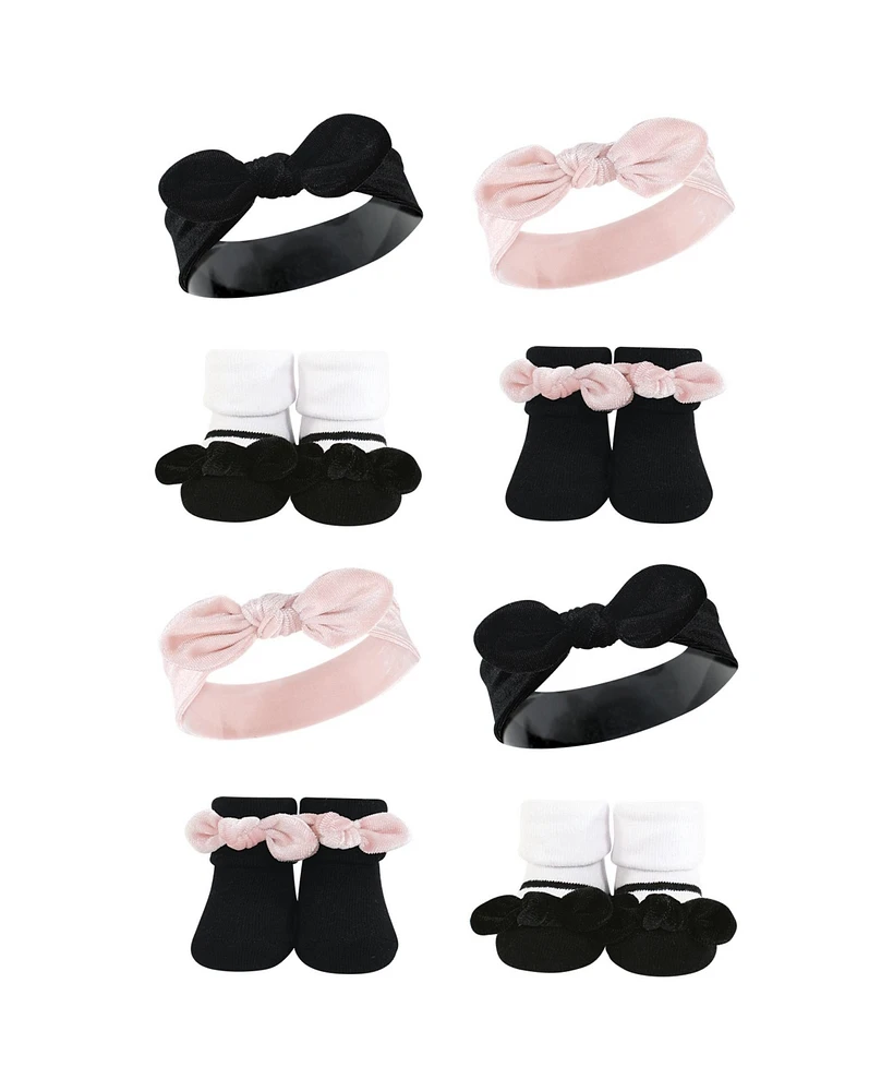 Hudson Baby Baby Girls 8Pc Headband and Socks Set, Velvet Knot, 0-9 Months