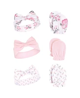 Hudson Baby Baby Girls 12Pc Headband and Scratch Mitten Set, Pink Floral, 0-6 Months