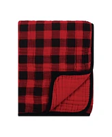 Hudson Baby Infant Boy Muslin Swaddle Blanket 3Pc and Tranquility Blanket, Moose Buffalo Plaid, One Size