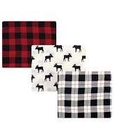 Hudson Baby Infant Boy Muslin Swaddle Blanket 3Pc and Tranquility Blanket, Moose Buffalo Plaid, One Size