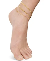 Adornia Gold Tarnish Resistant Adjustable 9-11" Herringbone, Valentina and Mariner Chain Anklet Set