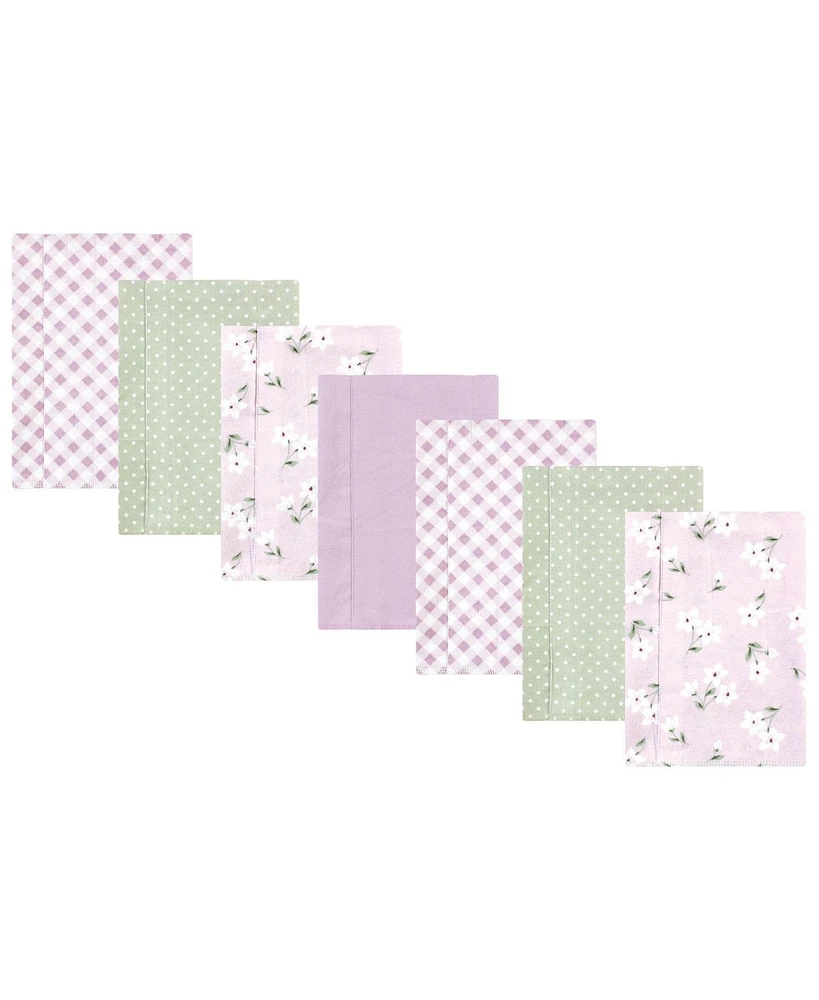 Hudson Baby Infant Girl Cotton Flannel Burp Cloths, Purple Dainty Floral 7 Pack, One Size