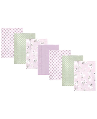 Hudson Baby Infant Girl Cotton Flannel Burp Cloths, Purple Dainty Floral 7 Pack, One Size