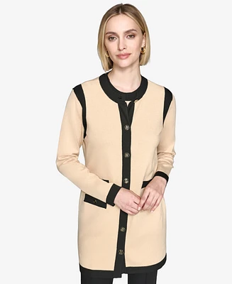 Karl Lagerfeld Paris Women's Contrast-Trim Button-Down Cardigan