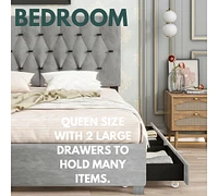 Streamdale Furniture Gray Queen Size Trundle Pull Out Drawers Storage Upholstered Bed Modern Design No Box Spring Required